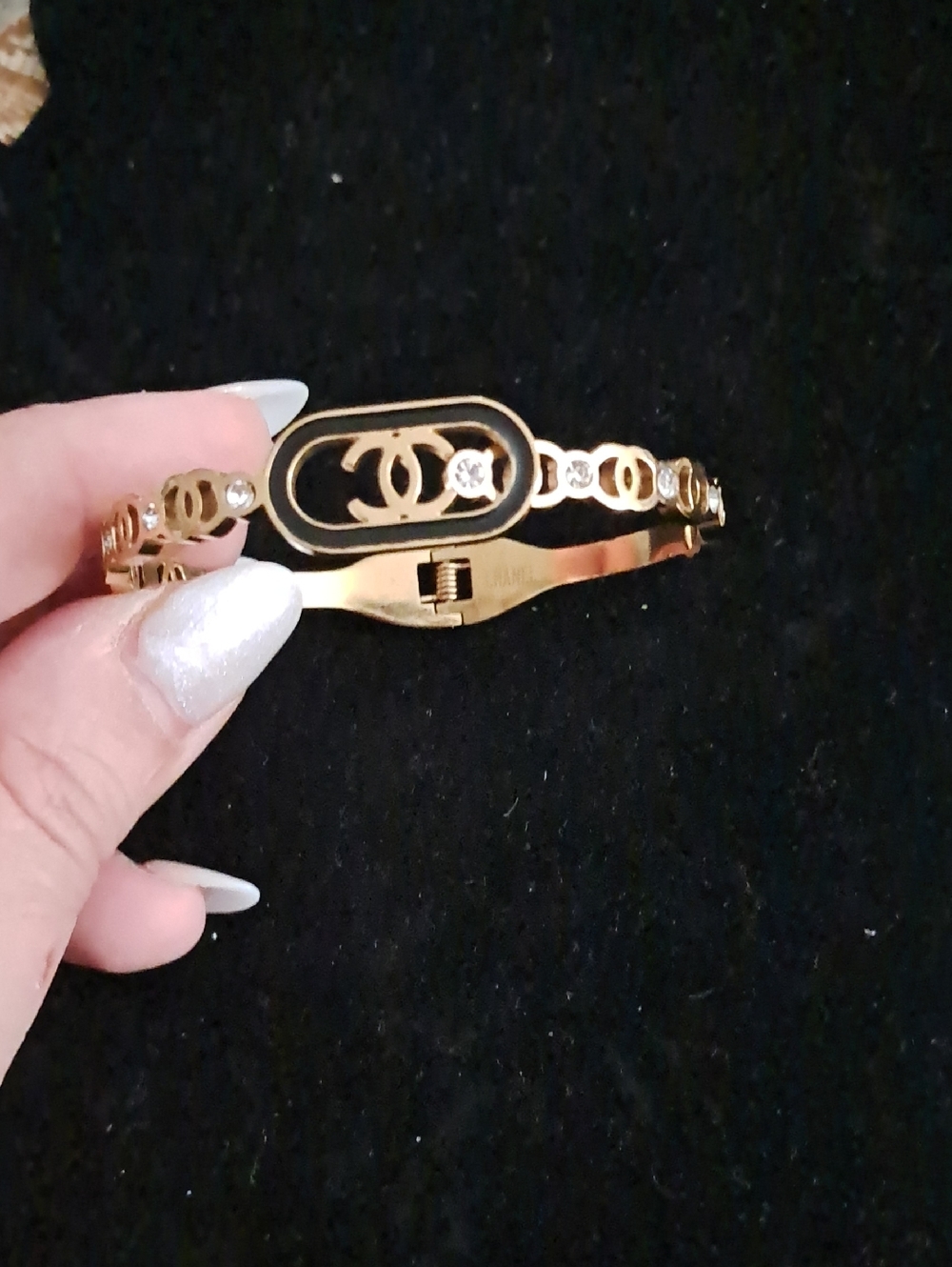 Gold and Black Logo Bangle Bracelet